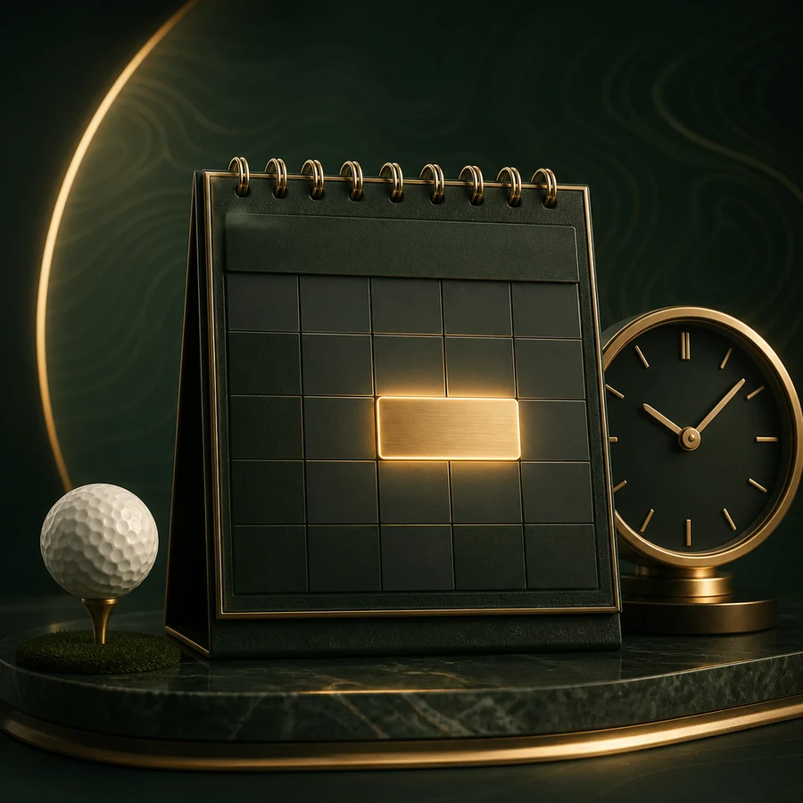 Member-only booking calendar with a golf ball and clock